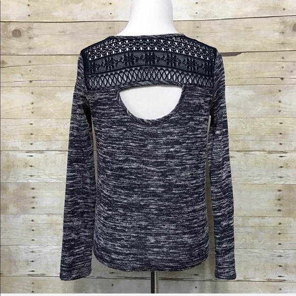 Maurices marled knit cut-out lace trim mock wrap XS top - Picture 8 of 9